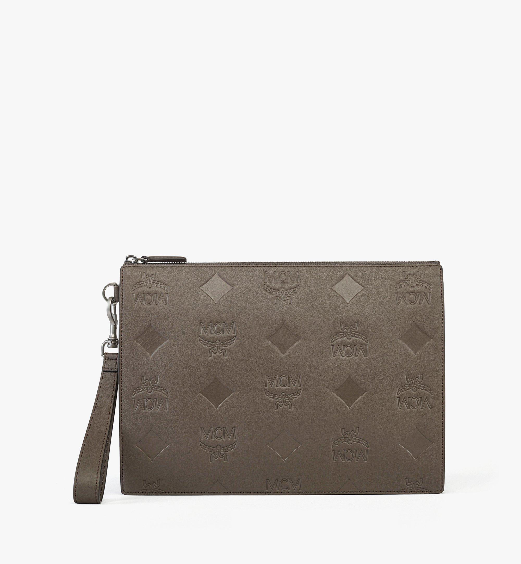 Aren Wristlet Zip Pouch in Maxi Monogram Leather 1